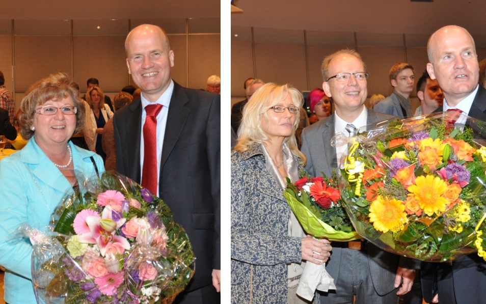 Blumen fr die Landtagsmitglieder: Ralph Brinkhaus mit Ursula Doppmeier (l.) und Andr und Monika Kuper (r.). 